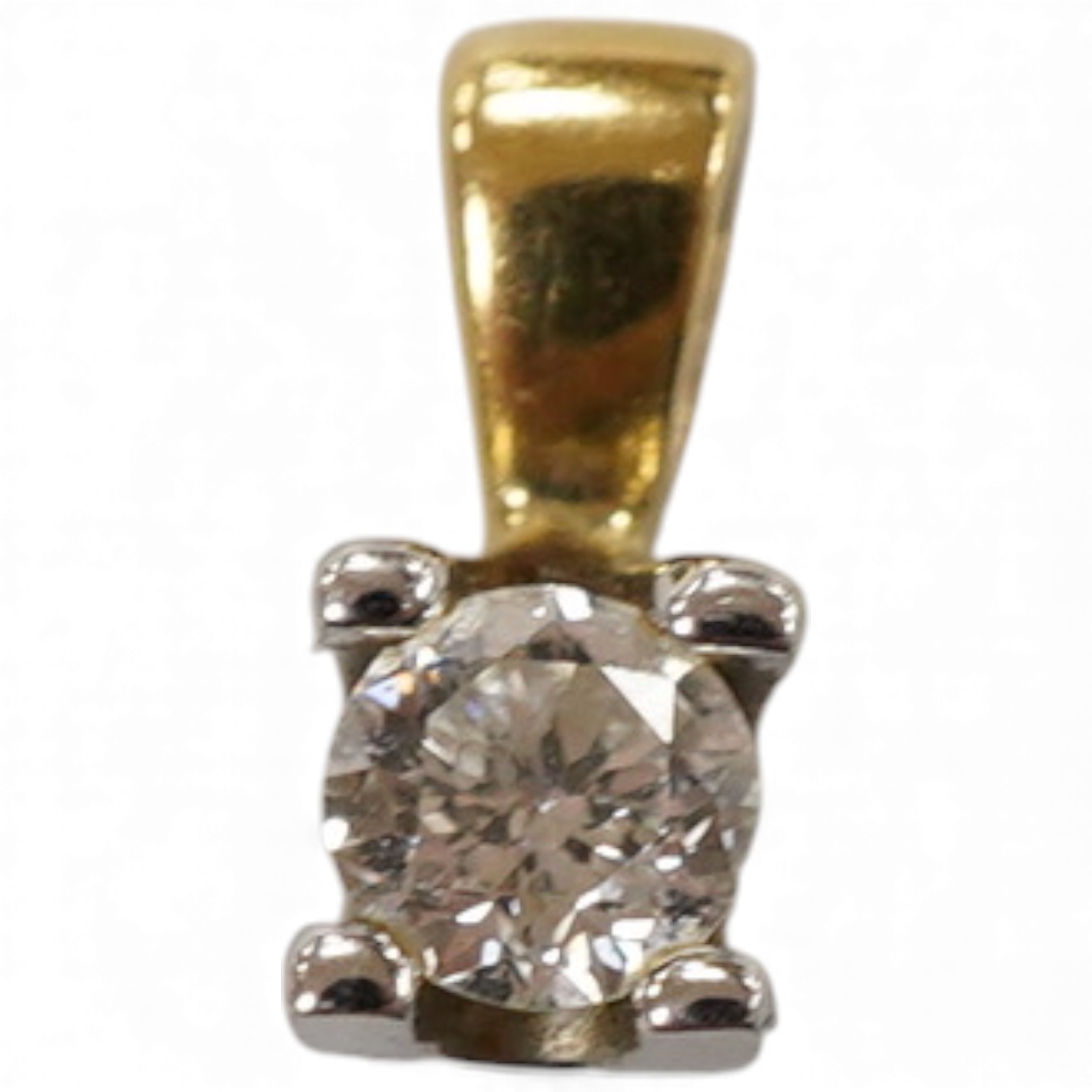 A recent 18ct two colour gold and solitaire diamond set pendant, the stone weighing approx. 0.20ct.